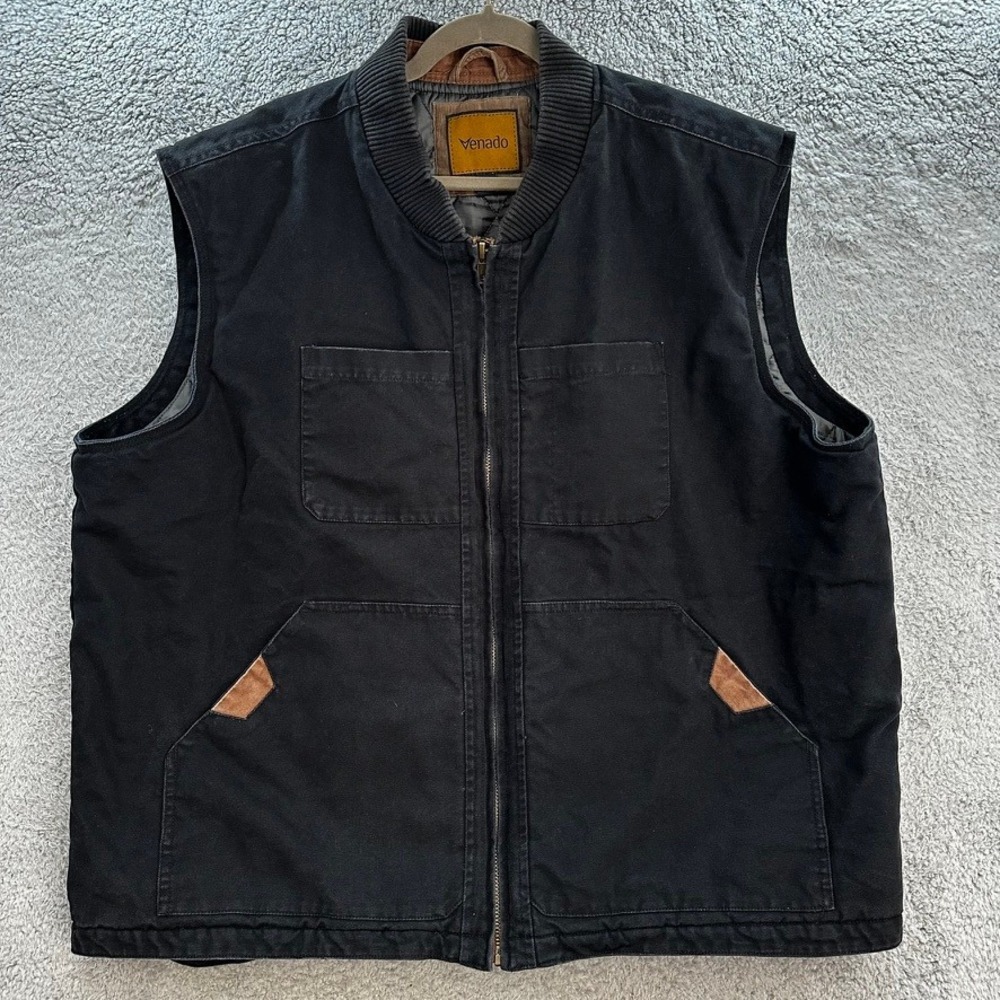 Venado Men's 2XL Concealed Carry Black Canvas Quilted Vest Full Zip Utility